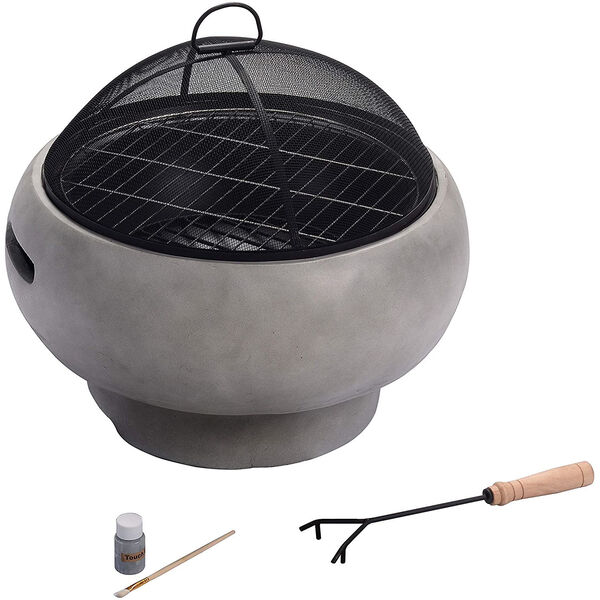 Light Grey Outdoor 21-Inch Round Concrete Wood Burning Fire Pit, image 5