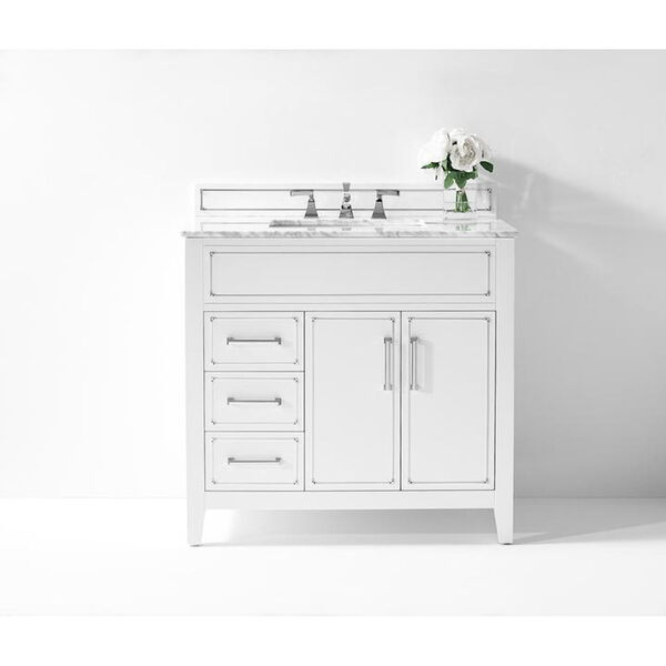 Aspen White 36-Inch Bath Vanity Set with Italian Carrara White Marble, image 1