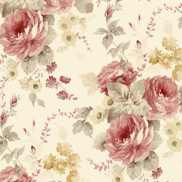 La Rosa Yellow, Red and Green Floral Wallpaper - SAMPLE SWATCH ONLY, image 1