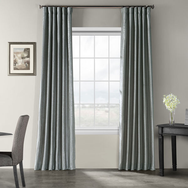 Storm Grey Vintage Textured Faux Dupioni Silk Single Panel Curtain, 50 X 108, image 1