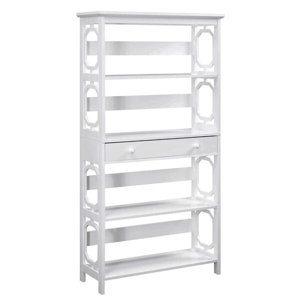 Omega White 5 Tier Bookcase with Drawer, image 2