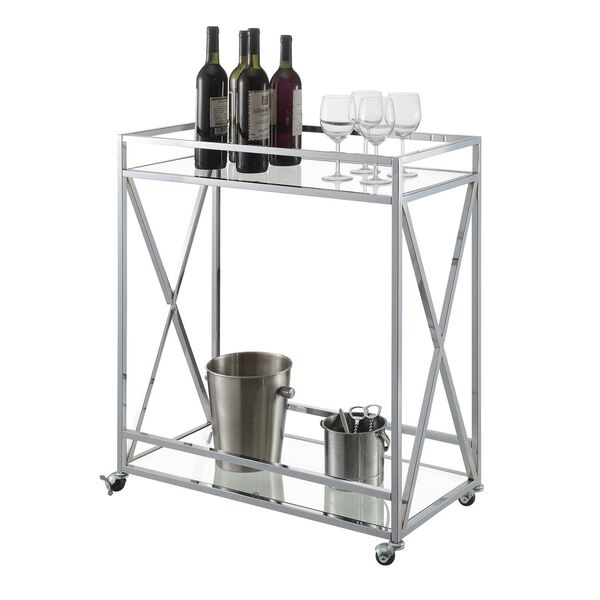 Oxford Glass Chrome Bar Cart with Shelf, image 3