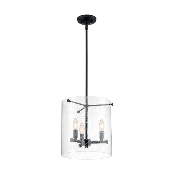 Bransel Matte Black Three-Light Pendant with Clear Seeded Glass, image 4