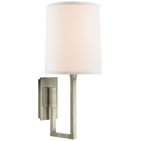 Aspect Library Sconce in Pewter with Ivory Linen Shade by Barbara Barry, image 1