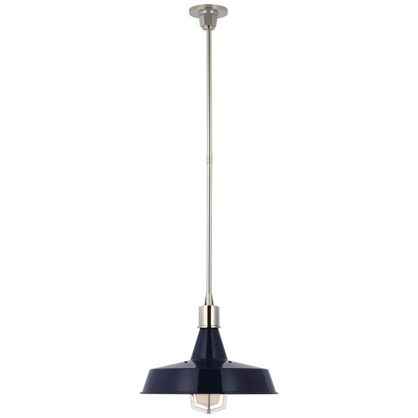 Fitz Large Pendant in Polished Nickel with Navy Shade by Thomas O'Brien, image 1