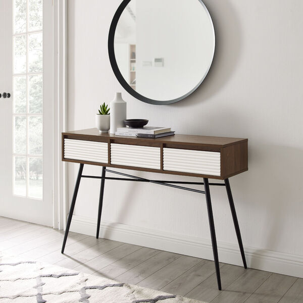 Lane Solid White and Dark Walnut Three-Drawer Entry Table, image 3
