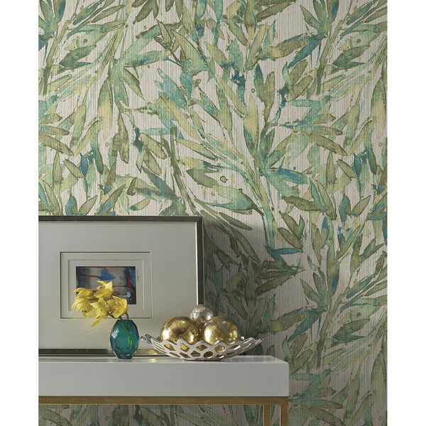 Antonina Vella Natural Opalescence Teal and Green Rainforest Leaves Wallpaper– SAMPLE SWATCH ONLY, image 3