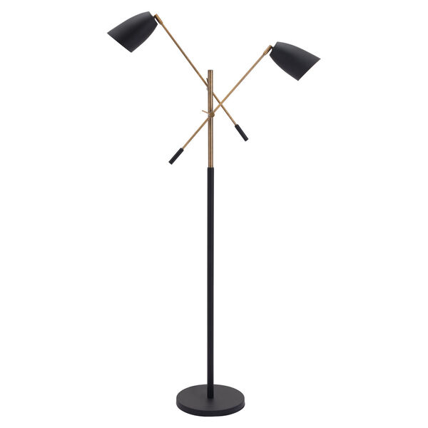 Tanner Matte Black and Brass Two-Light Floor Lamp, image 3