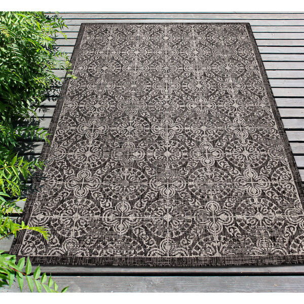 Carmel Antique Tile Black Rectangular: 6 Ft. 6 In. x 9 Ft. 3 In. Indoor Outdoor Rug, image 3