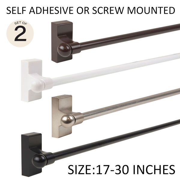Black 17-30 Inch Self-Adhesive Wall Mounted Rod, Set of 2, image 1