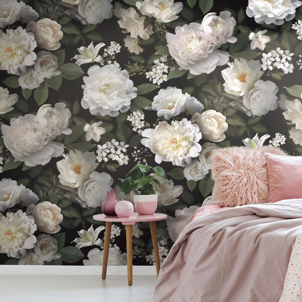 Black Photographic Floral Peel and Stick Wallpaper Mural, image 1