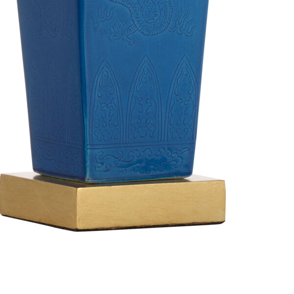 Electric Blue Glaze and Gold Leaf One-Light Ceramic Table Lamp, image 2