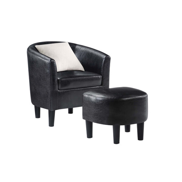 Take a Seat Black Faux Leather Churchill Accent Chair with Ottoman, image 3