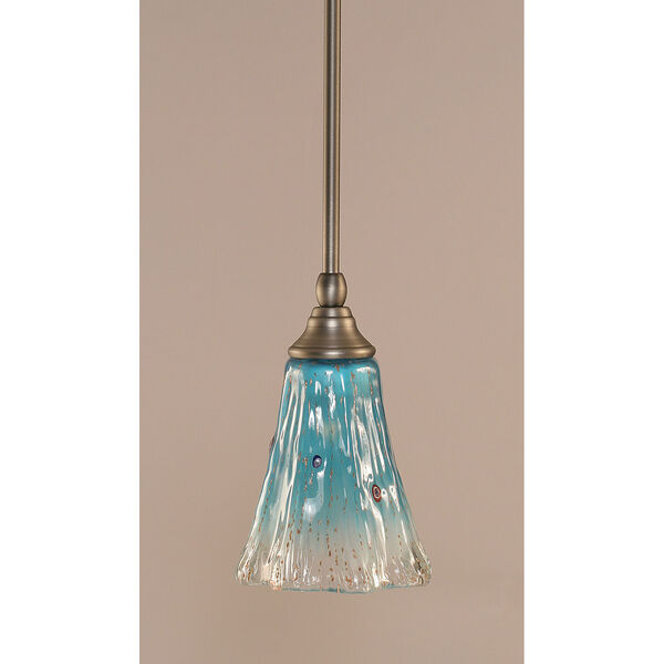 Brushed Nickel One-Light Stem Mini Pendant w/ 5.5-Inch Teal Crystal Glass, image 1