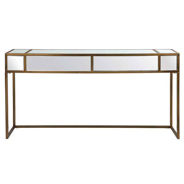 Reflect Brushed Gold Mirrored Console Table, image 2