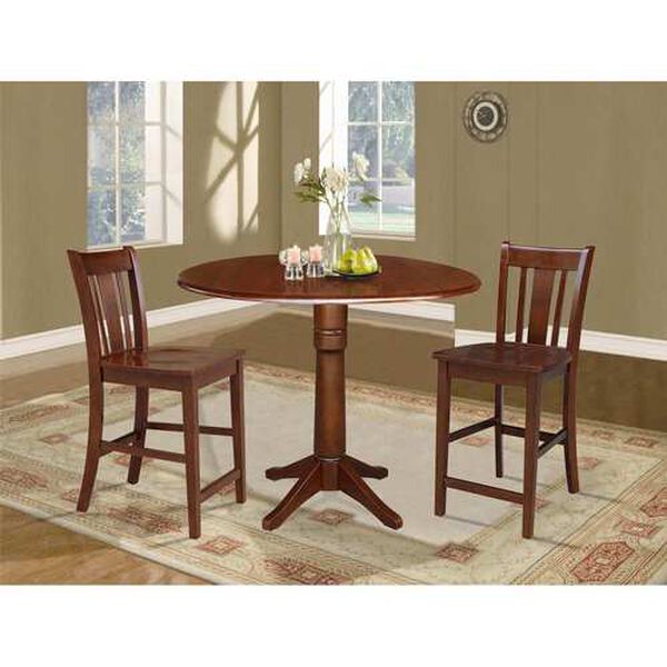 Espresso 36-Inch Round Pedestal Table with Counter Height Stools, 3-Piece, image 3