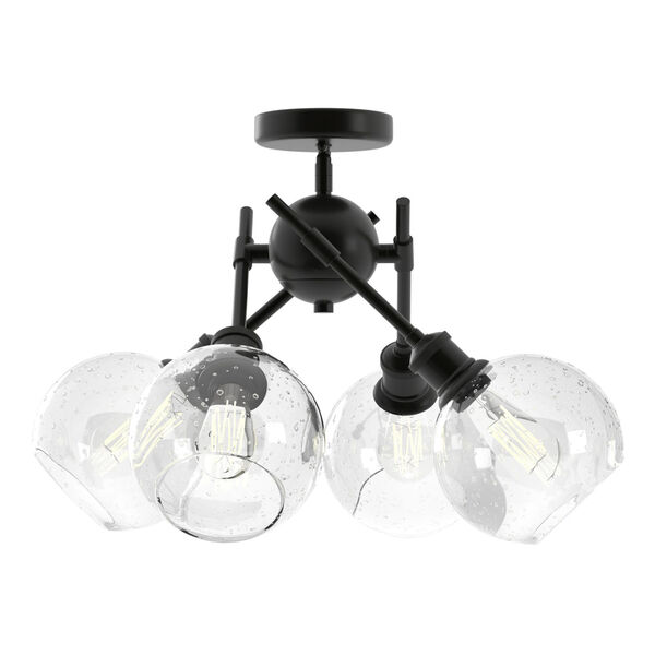 Axel Matte Black 16-Inch Four-Light Semi Flush Mount with Seeded Glass Globe Shade, image 1