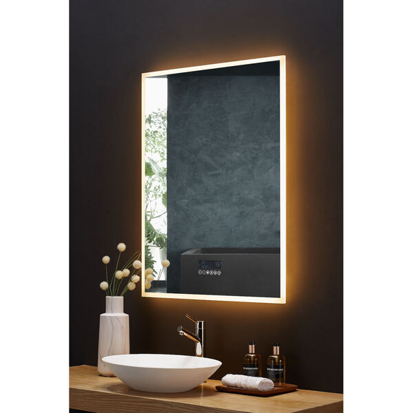 Immersion White 30 x 40 Inch LED Frameless Mirror with Bluetooth Defogger and Digital Display, image 5