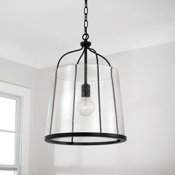 HomePlace Madison Matte Black One-Light Pendant with Clear Seeded Glass, image 4