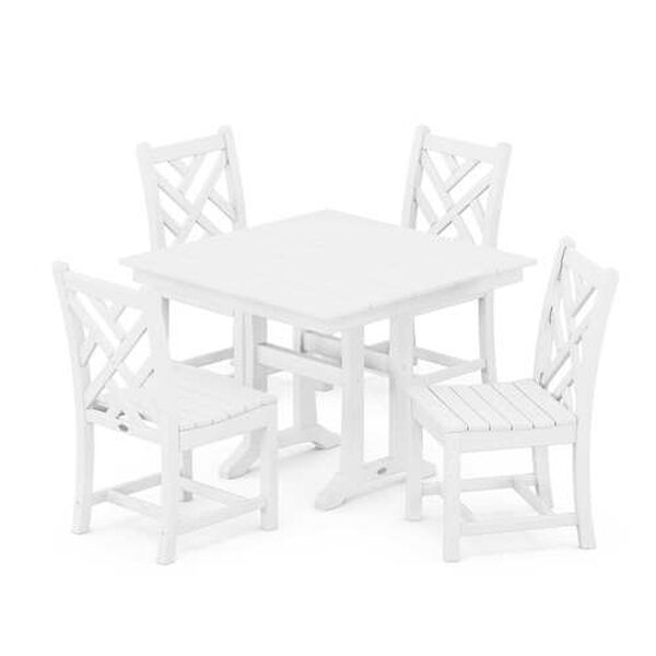 Chippendale White Trestle Side Chair Dining Set, 5-Piece, image 1