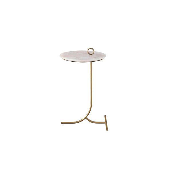 Tranquility Rose Quartz White and Gold Accent Table, image 1