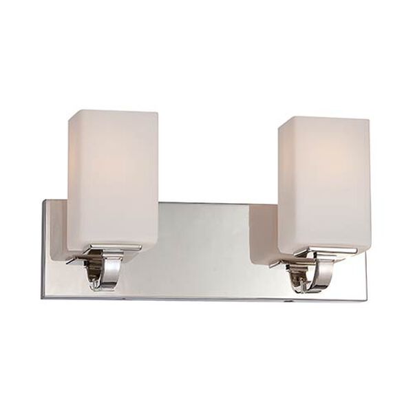 Vista Polished Nickel Two-Light Bath Vanity with Etched Opal Glass, image 1