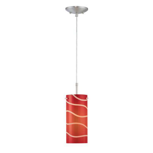 Pacifica Polished Steel Pendant Lamp with Red Glass Shade, image 1