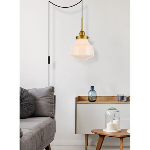 Lye Brass and Frosted White One-Light Plug-In Pendant, image 6