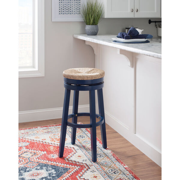 Ellie Navy Blue and Natural 31-Inch Swivel Barstool, image 1