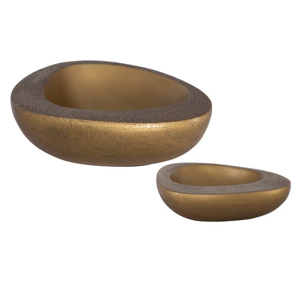 Ovate Antique Brass Bowls, Set of Two, image 2