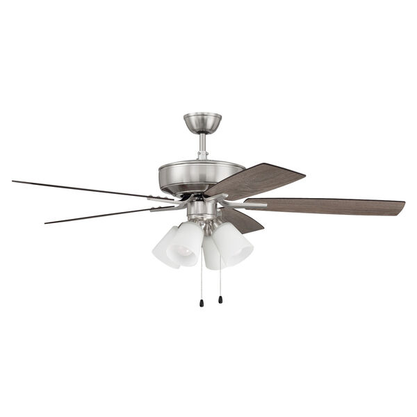 Pro Plus Brushed Polished Nickel 52-Inch Four-Light Ceiling Fan with White Frost Bell Shade, image 4