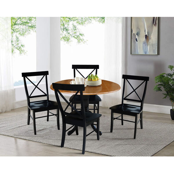 Black and Cherry 42-Inch Dual Drop Leaf Dining Table with Four Cross Back Dining Chair, Five-Piece, image 2