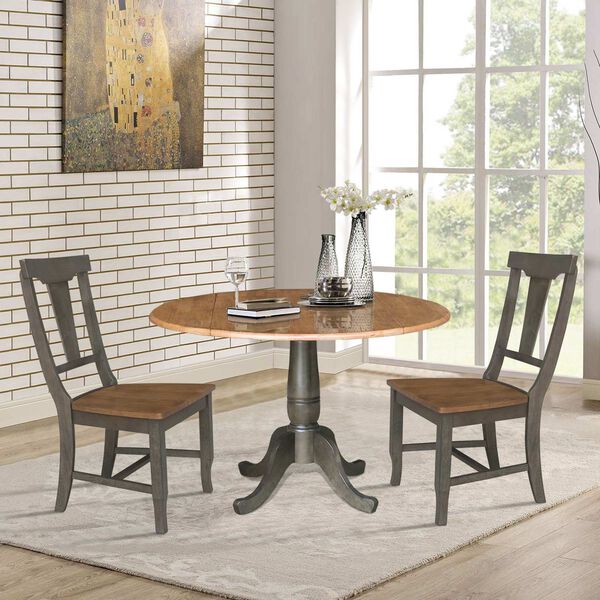 Hickory Washed Coal Dual Drop Dining Table with Two Panel Back Chairs, image 3