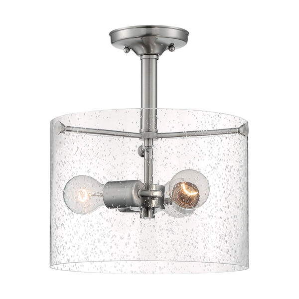 Bransel Brushed Nickel Three-Light Semi-Flush Mount with Clear Seeded Glass, image 3