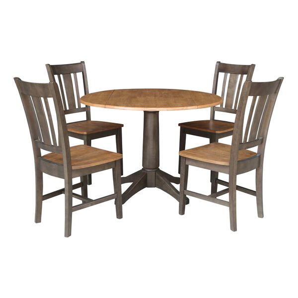 Hickory Washed Coal Round Dual Drop Leaf Dining Table with Four Splatback Chairs, image 1
