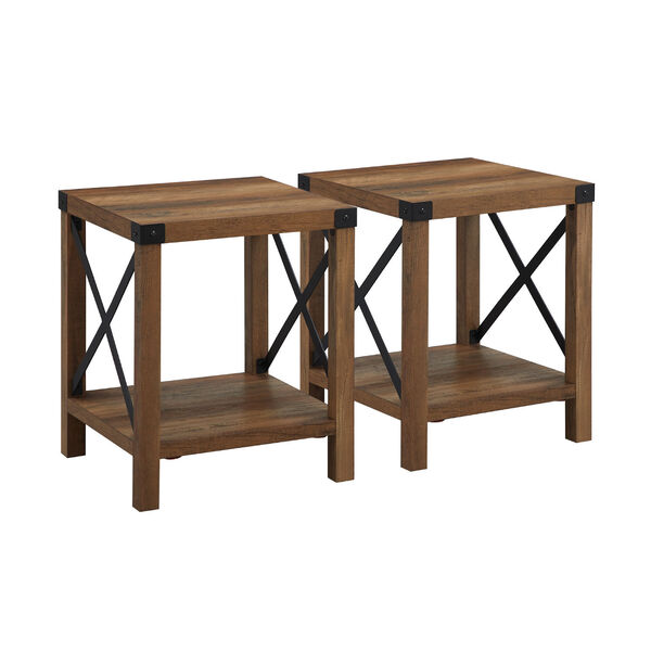 Reclaimed Barnwood Metal-X Side Table with Lower Shelf, Set of Two, image 1