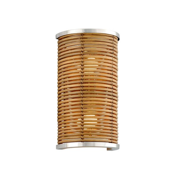 Carayes Natural Rattan and Stainless Steel Two-Light Wall Sconce, image 1
