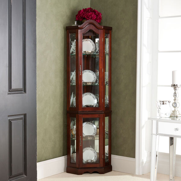 Mahogany Lighted Corner Curio Cabinet, image 2