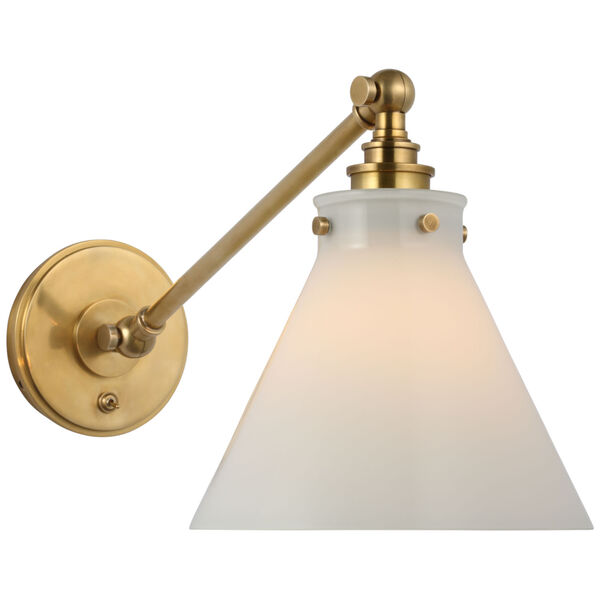 Parkington Single Library Wall Light in Antique-Burnished Brass with White Glass by Chapman  and  Myers, image 1