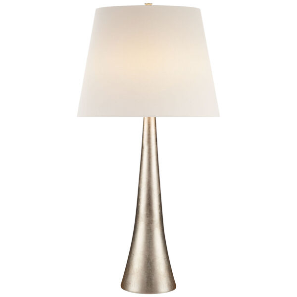 Dover Table Lamp in Burnished Silver Leaf with Linen Shade by AERIN, image 1