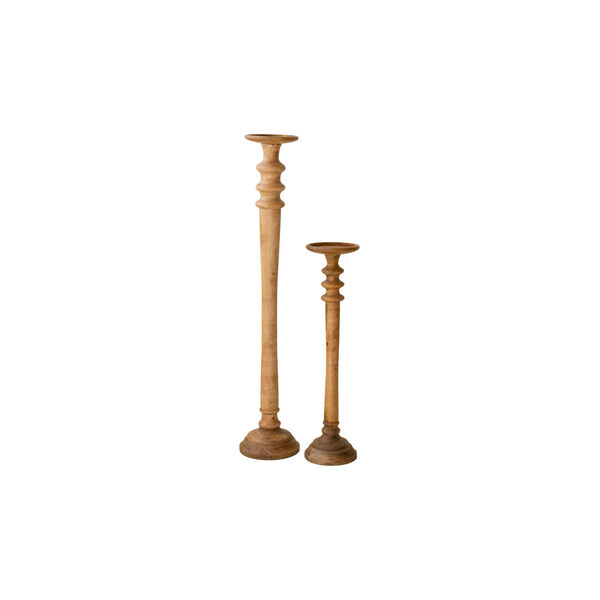 Brown Natural Tall Mango Wood Pillar Candle Stands, Set of Two, image 2