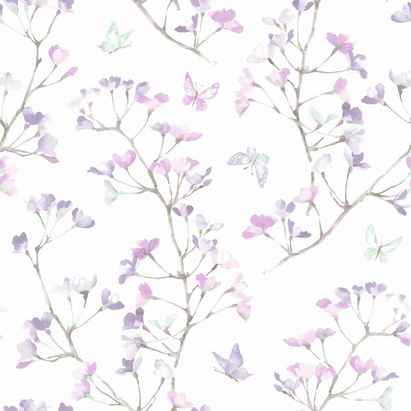 A Perfect World Purple Watercolor Branch Wallpaper, image 1