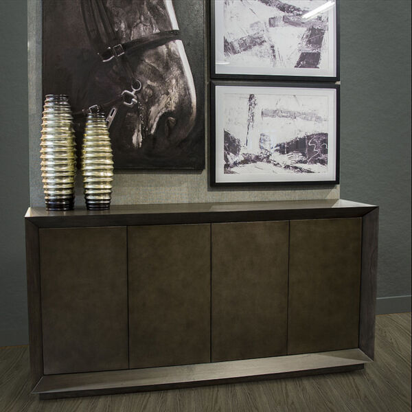 Dark Brown and Metallic Undertones Edwards Leather Cabinet, image 8