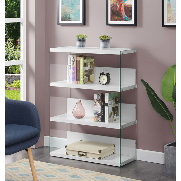 SoHo White and Glass Four-Tier Wide Bookcase, image 2