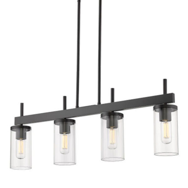 Elle Matte Black Four-Light Pendant with Ribbed Clear Glass Shade, image 1