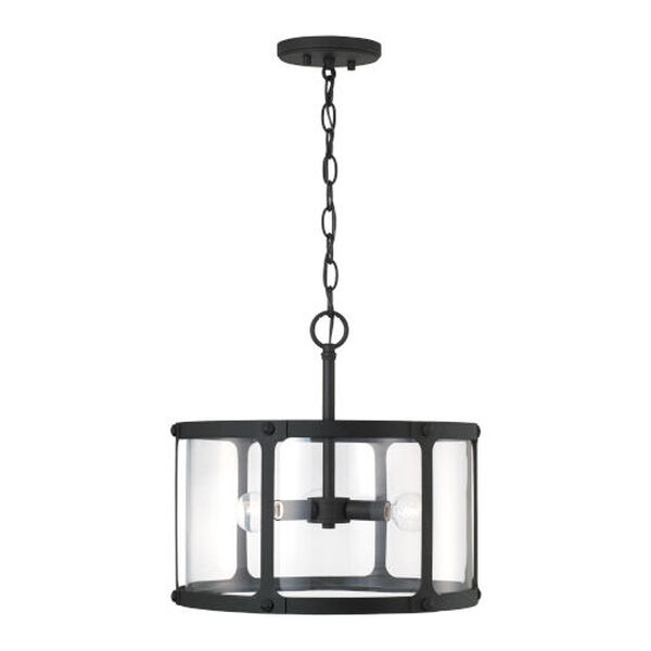 Brennen Black Iron Three-Light Semi-Flush or Pendant with Clear Glass, image 2