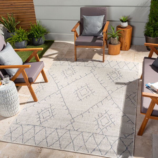 Eagean Oatmeal, Pale Blue and Off-White Rectangular Indoor and Outdoor Rug, image 2