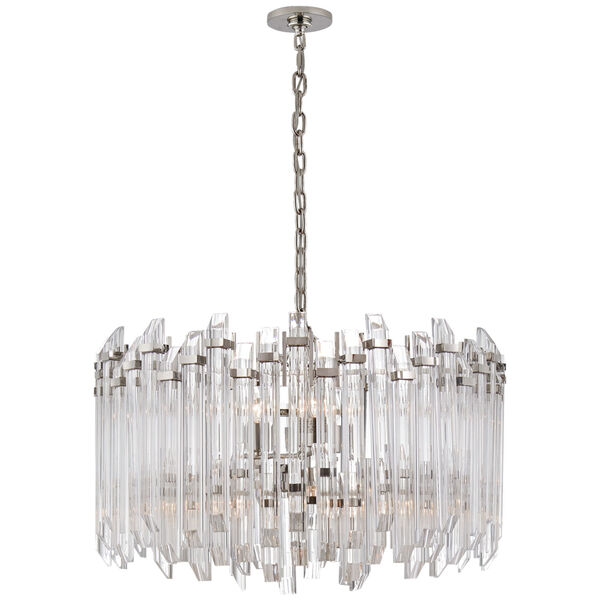 Adele Large Wide Drum Chandelier in Polished Nickel with Clear Acrylic by Suzanne Kasler, image 1