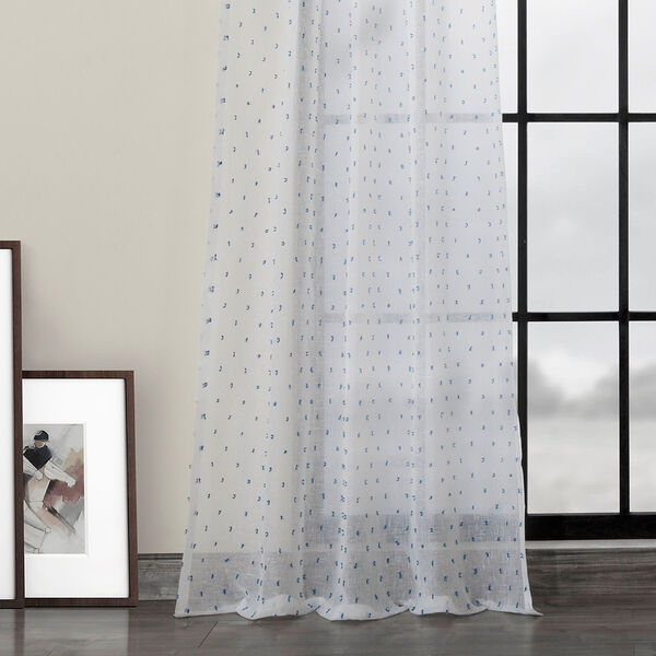 Blue Patterned Linen Sheer Curtain Single Panel, image 4