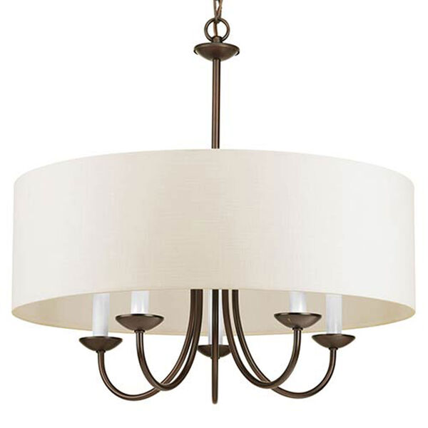Evelyn Antique Bronze Five-Light Chandelier with Off White Linen Fabric Shade, image 1